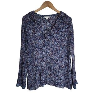 J.‎ Jill Tunic Top Women's Meidum Floral Long Sleeve Blue